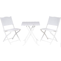 Set Tavolo Pieghevole con 2 sedie Bianco Arredo Esterno Giardino in Acciaio e PE