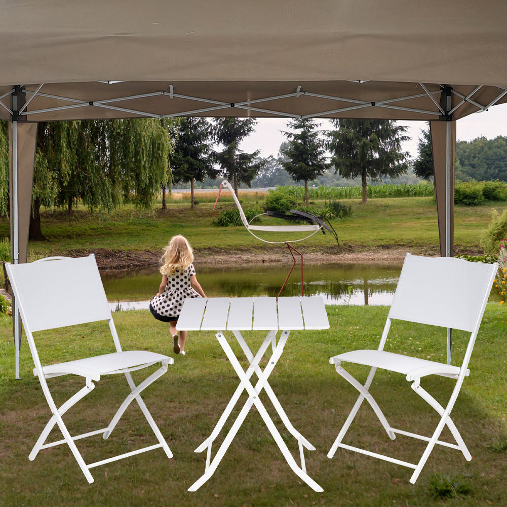 Set Tavolo Pieghevole con 2 sedie Bianco Arredo Esterno Giardino in Acciaio e PE