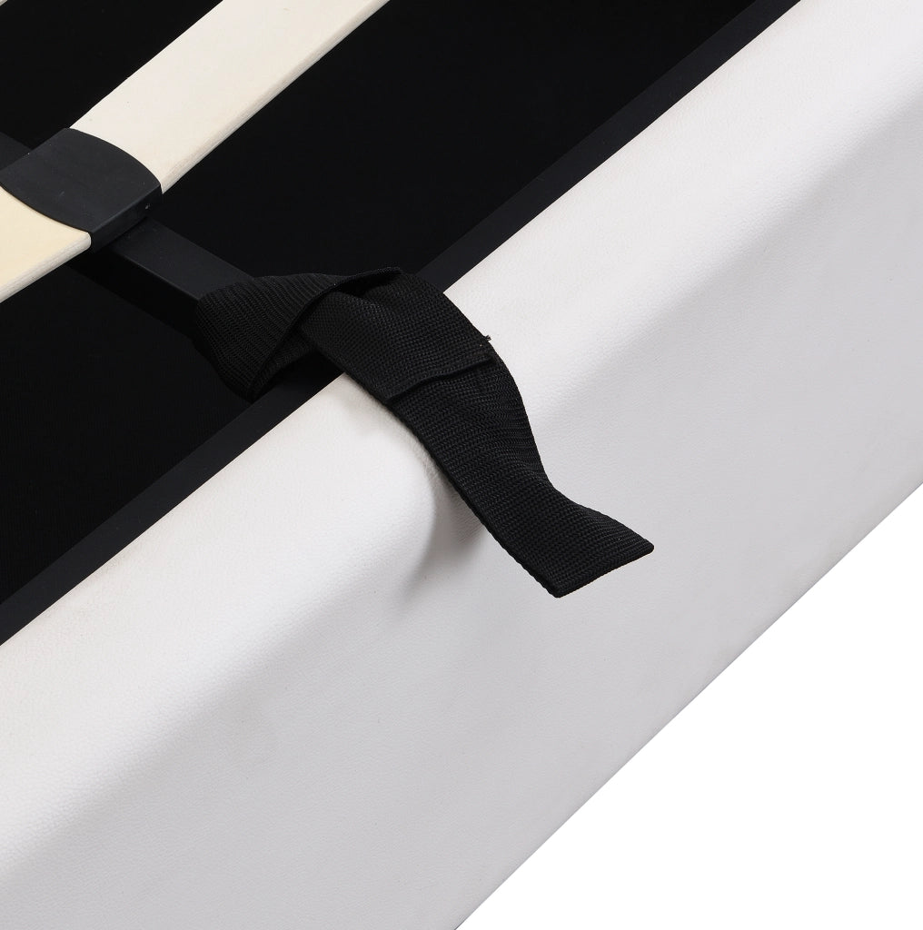 Letto imbottito 140x200 cm con LED; USB e contenitore; testiera regolabile in PU bianco