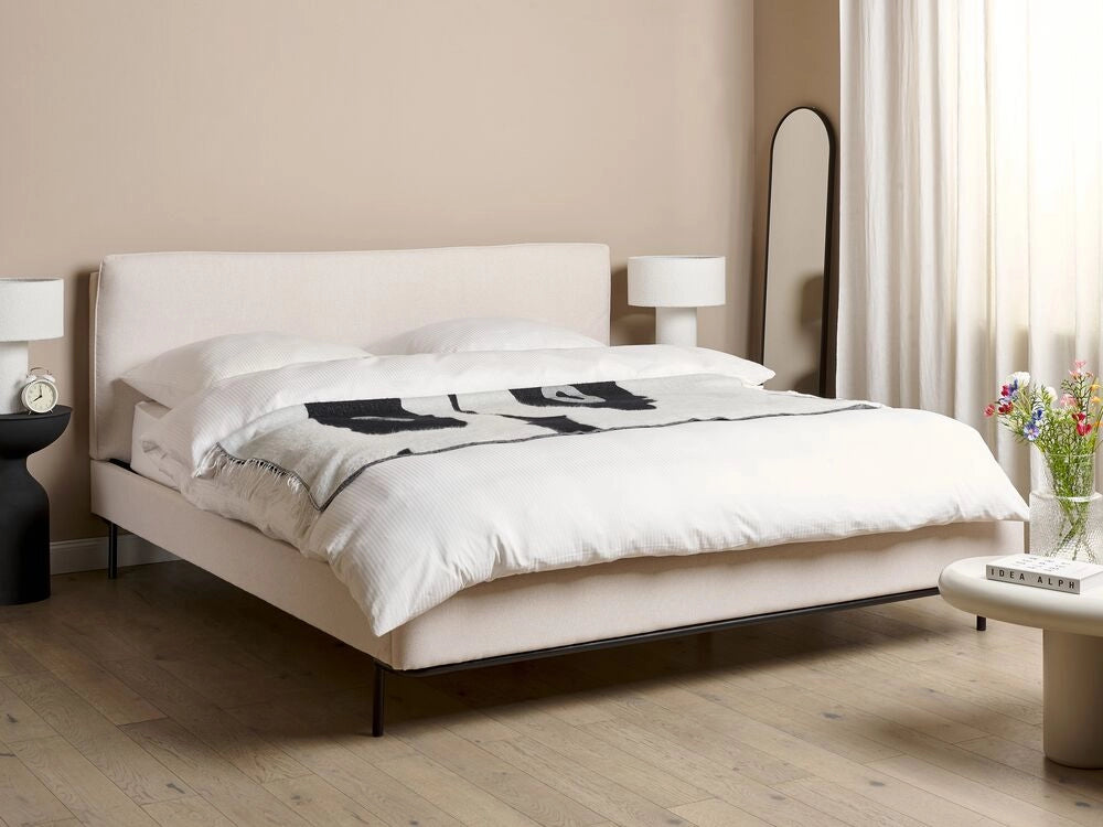 Letto a doghe Beige Poliestere Tessuto Imbottito 180 x 200 cm EU Matrimoniale Design Moderno
