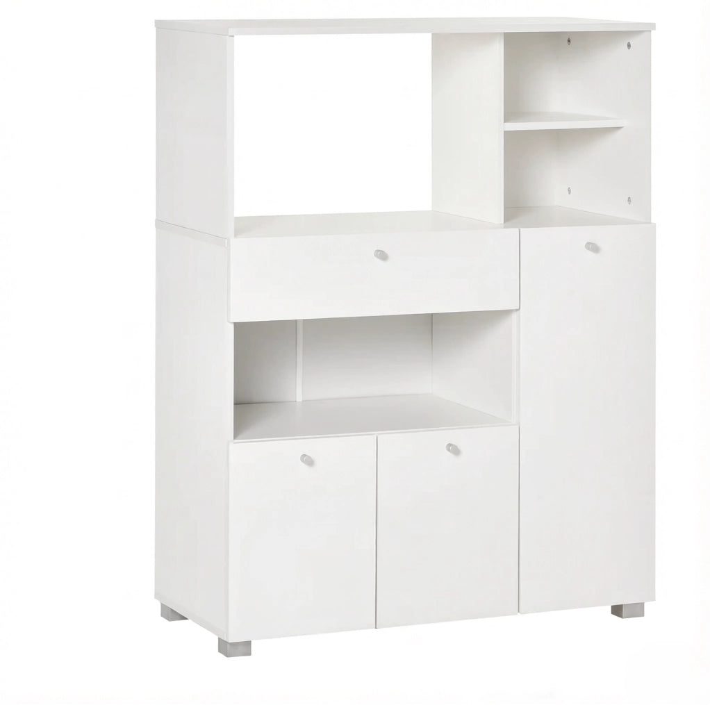 Credenza da cucina 90x40x120 cm bianca in truciolare e alluminio