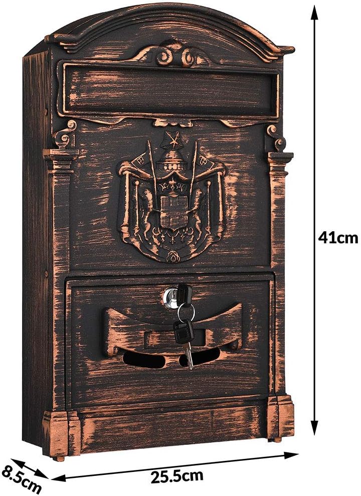 Cassetta Postale Parete Alluminio Buca Lettere Posta Esterno con Chiave Bronzo