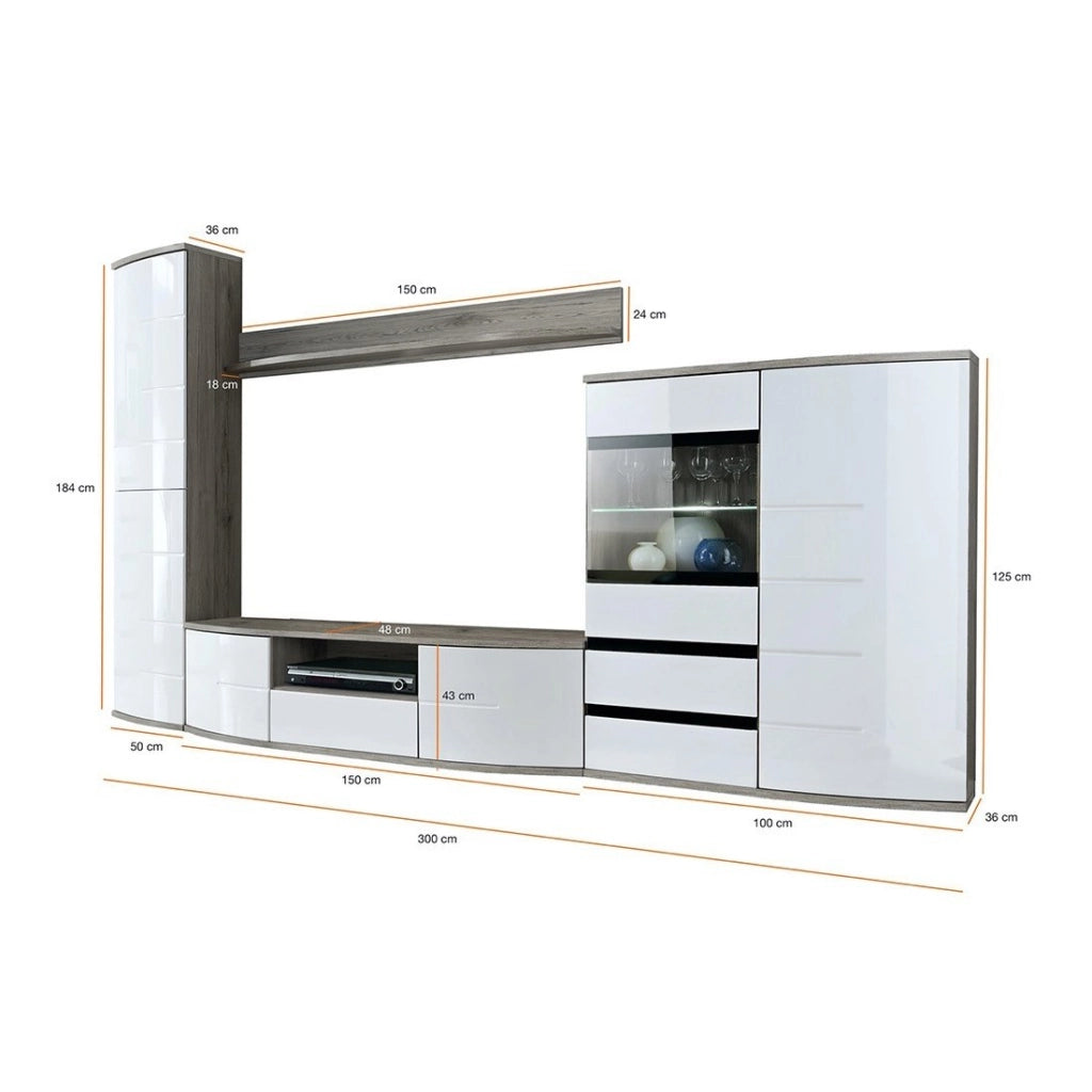 Composizione di mobili TV design della collezione NOUK. Colori bianco e finitura in rovere.