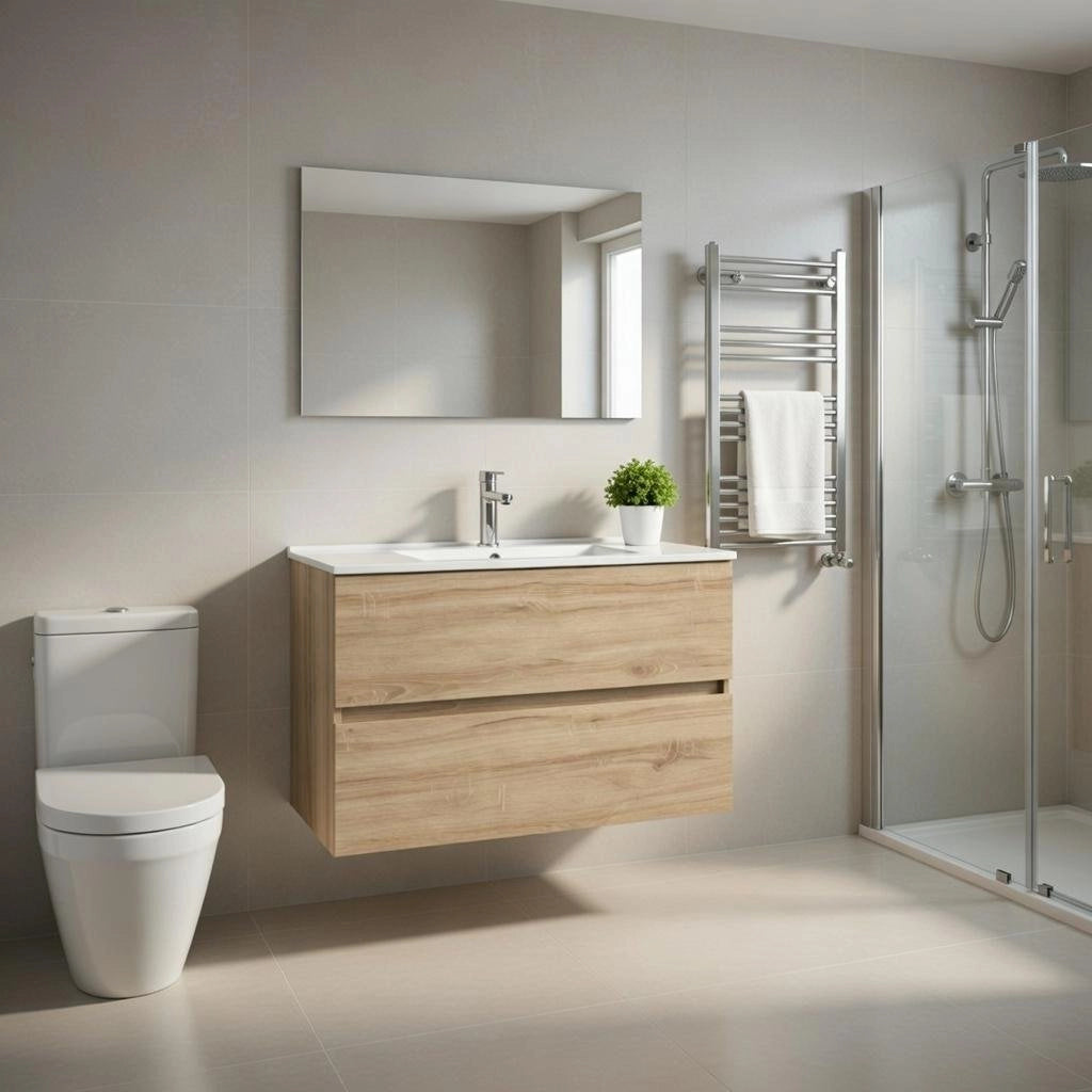 Composizione mobile bagno sospeso con cassetti cm 80 mod. DEARUM - Quercia Naturale