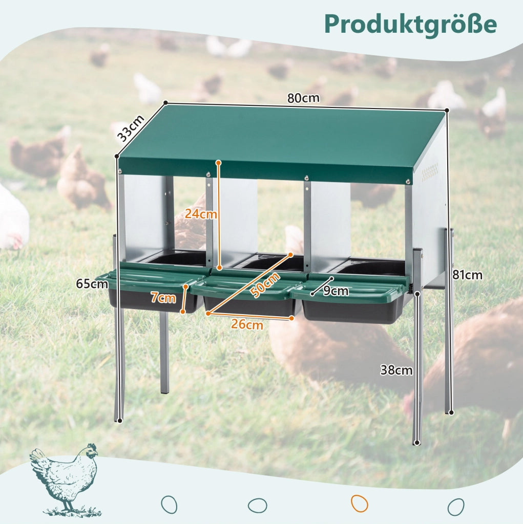 Nido per galline a 3 scomparti con copertura verde