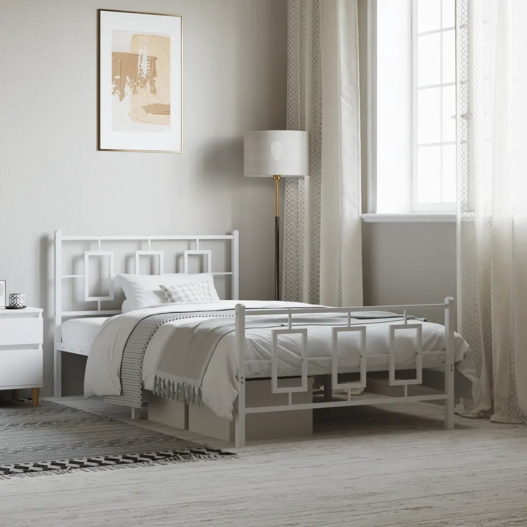 Letto singolo | Letto per adulti | Giroletto con Testiera e Pediera Metallo Bianco 107x203 cm