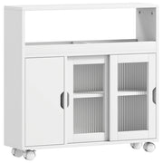 Mobile Bagno 71x20x70 cm a Rotelle con Spazio Aperto Ripiani Regolabili e Ante in Vetro in Legno  Bianco