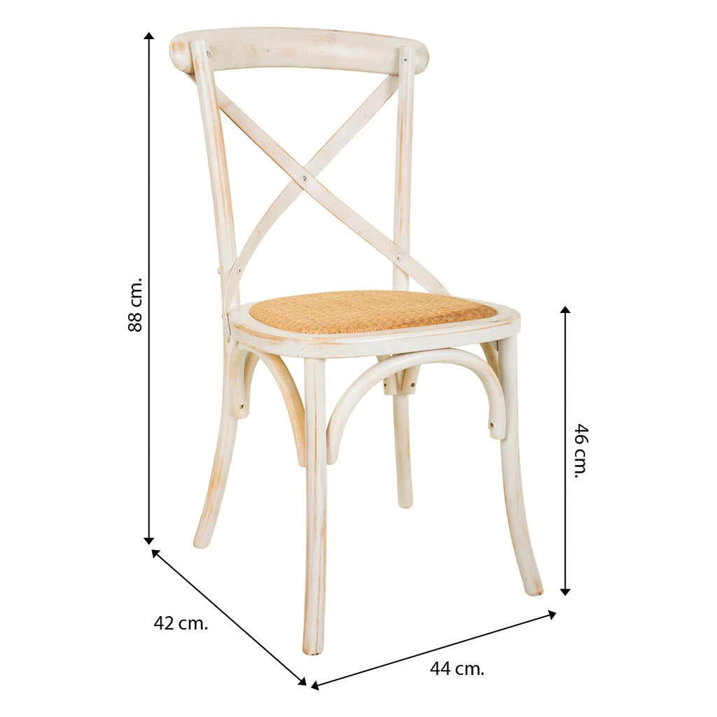Sedia in legno e sedile in rattan 44x42x46/88h cm