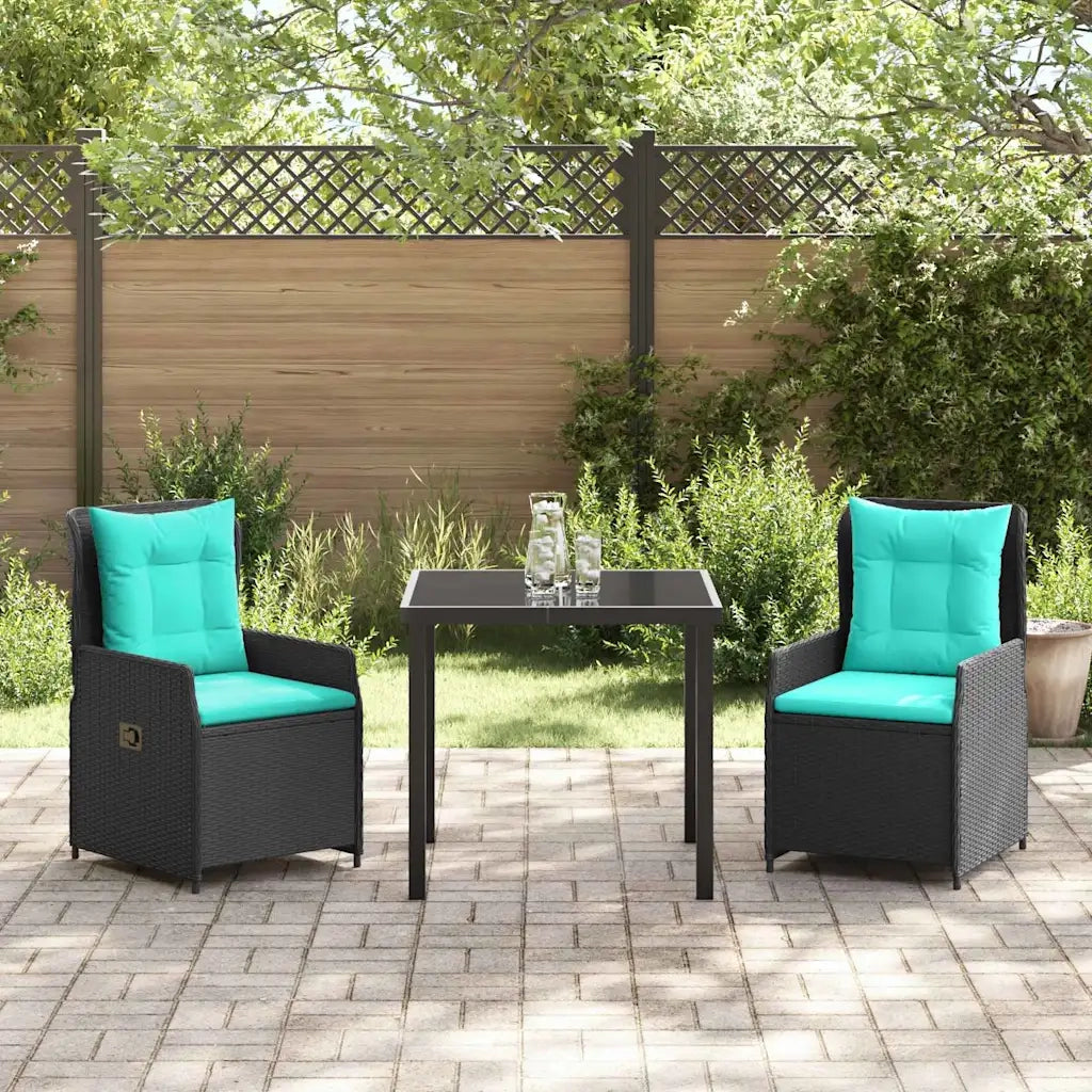 Set da Pranzo per Giardino con cuscino 3 pcs Nero Poly Rattan 3381037