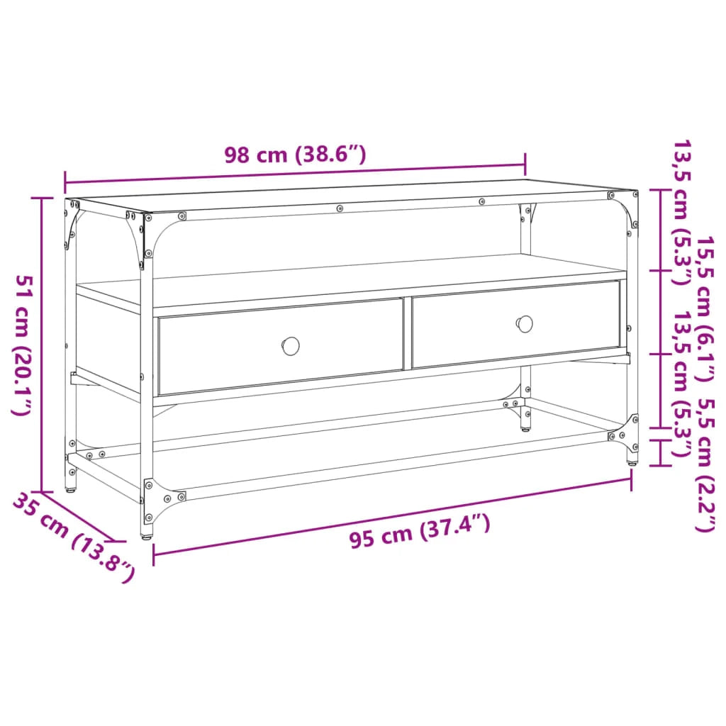 Mobile TV multimediale mensola per TV credenza per TV sala da pranzo soggiorno camera da letto con piano in vetro Sonoma legno ingegnerizzato grigio 02_0026426