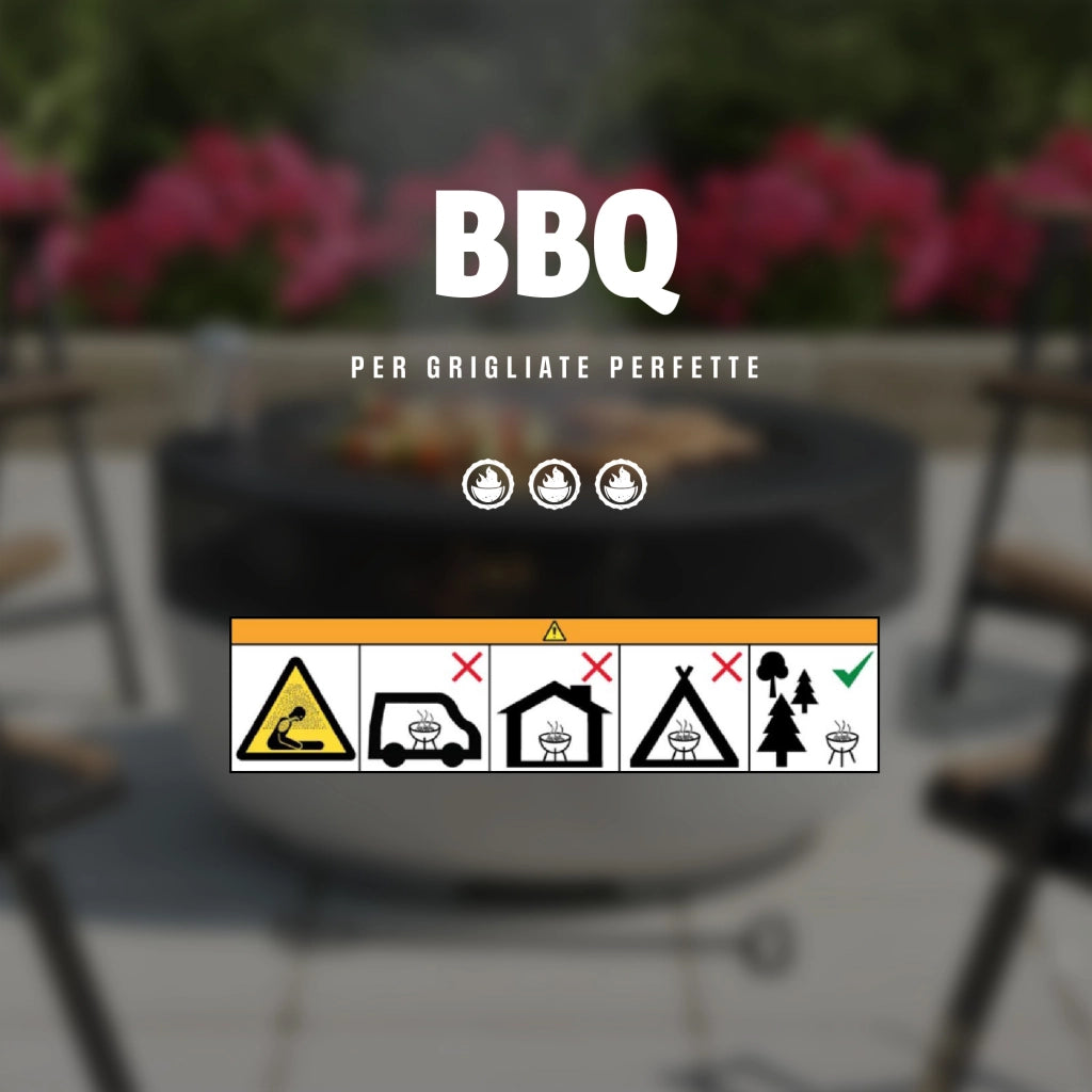 Braciere BBQ 2 in 1 da Esterno con Griglia – Focolare Rotondo in Acciaio e Pietra Naturale, 56 cm – Braciere a Legna con Coperchio Parascintille per Giardino e Terrazzo