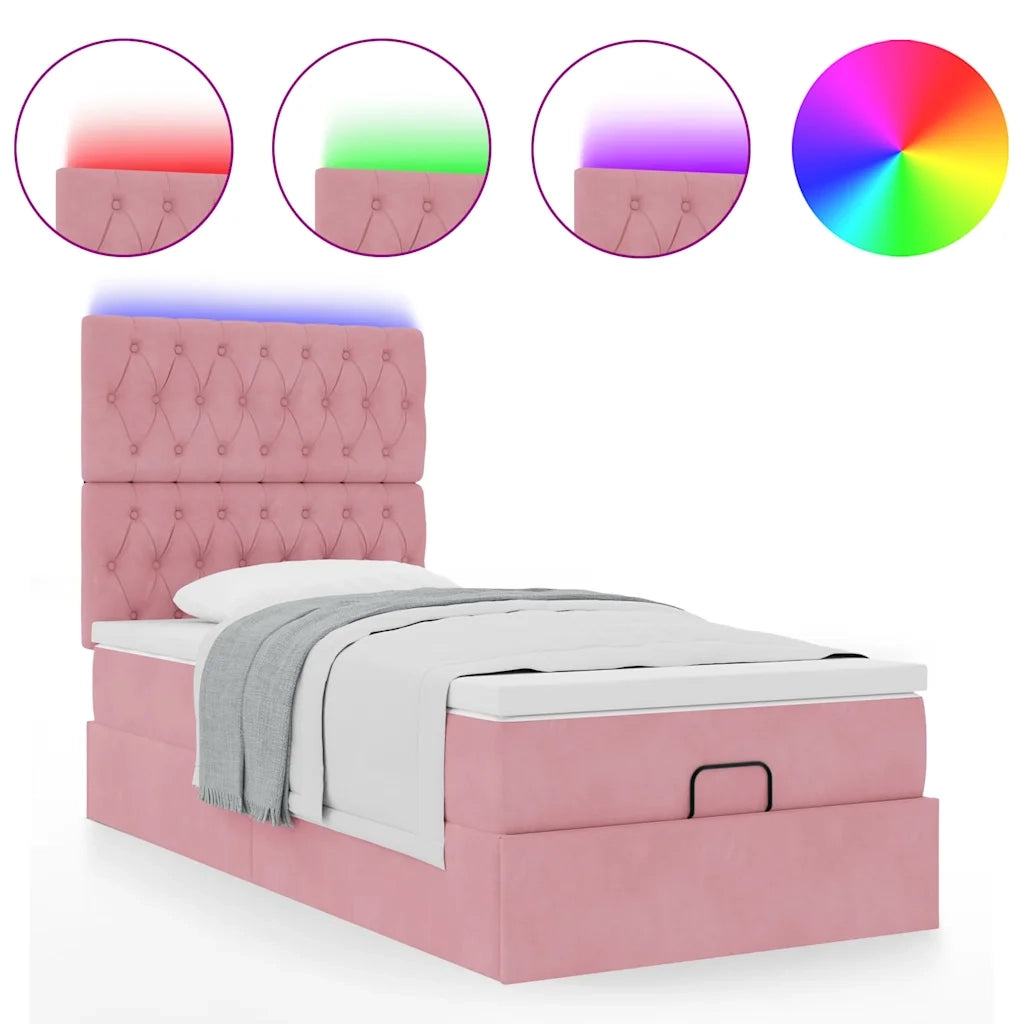 Struttura Letto Pouf con Materassi Rosa 90x200 cm in Velluto 3314371