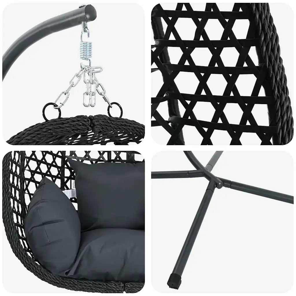 Sedia uovo sospesa Antracite e nero 104 x 100 x 191 cm 42003851