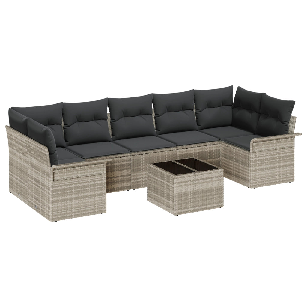 Set di divani da giardino  8 pezzi con cuscini Grigio chiaro Polirattan