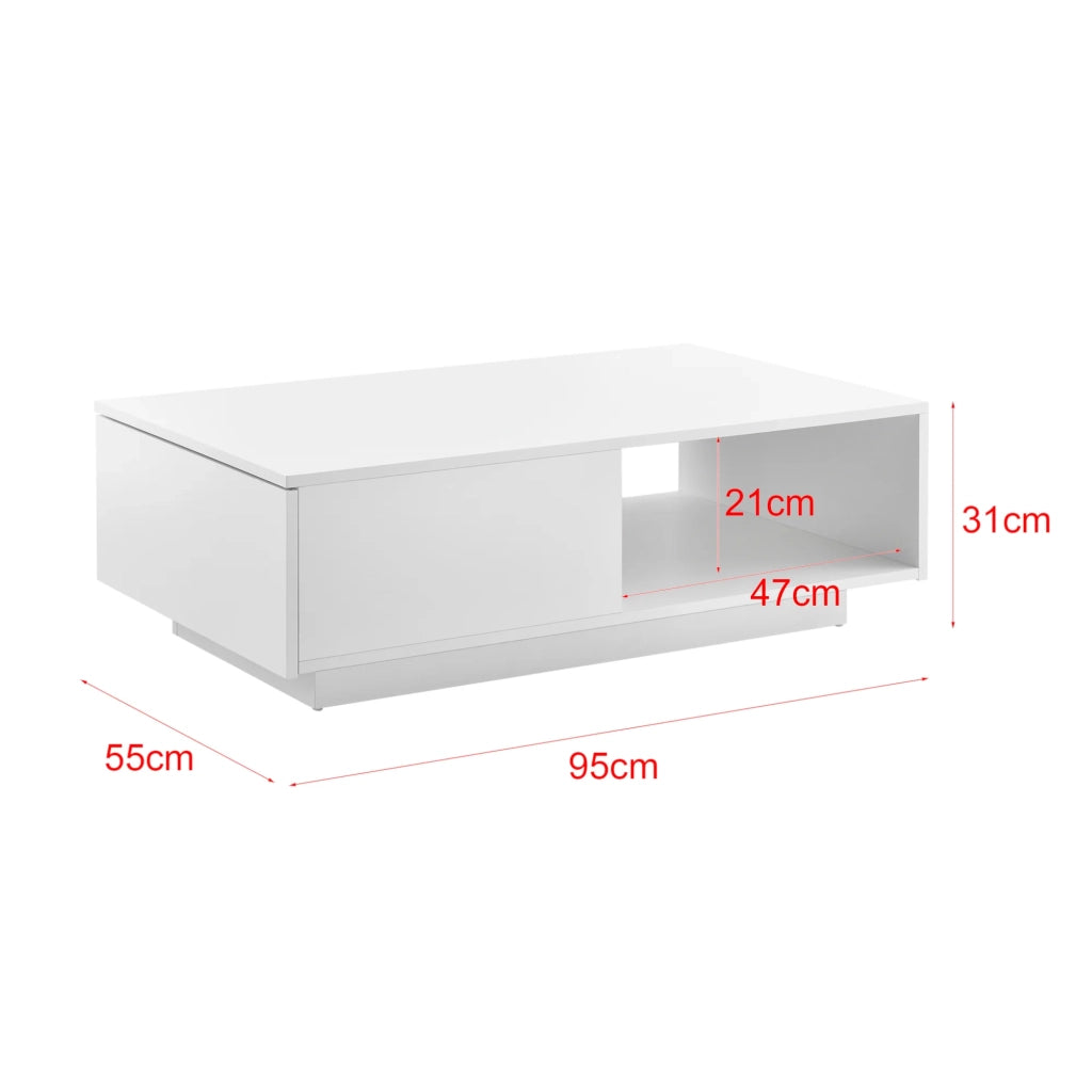 Tavolino da salotto con cassetto e vano contenitore 95 x 55 cm spessore 15 mm bianco lucido 03_0006143