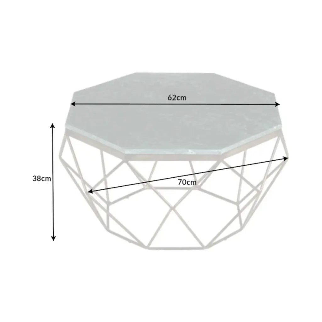 Table bassa NEXORA 70 cm in marmo verde e ferro finitura ottone design geometrico