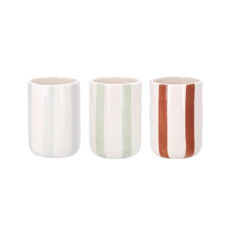 1 Pezzo Bicchiere Portaspazzolini in Ceramica Rigato 3 Colori