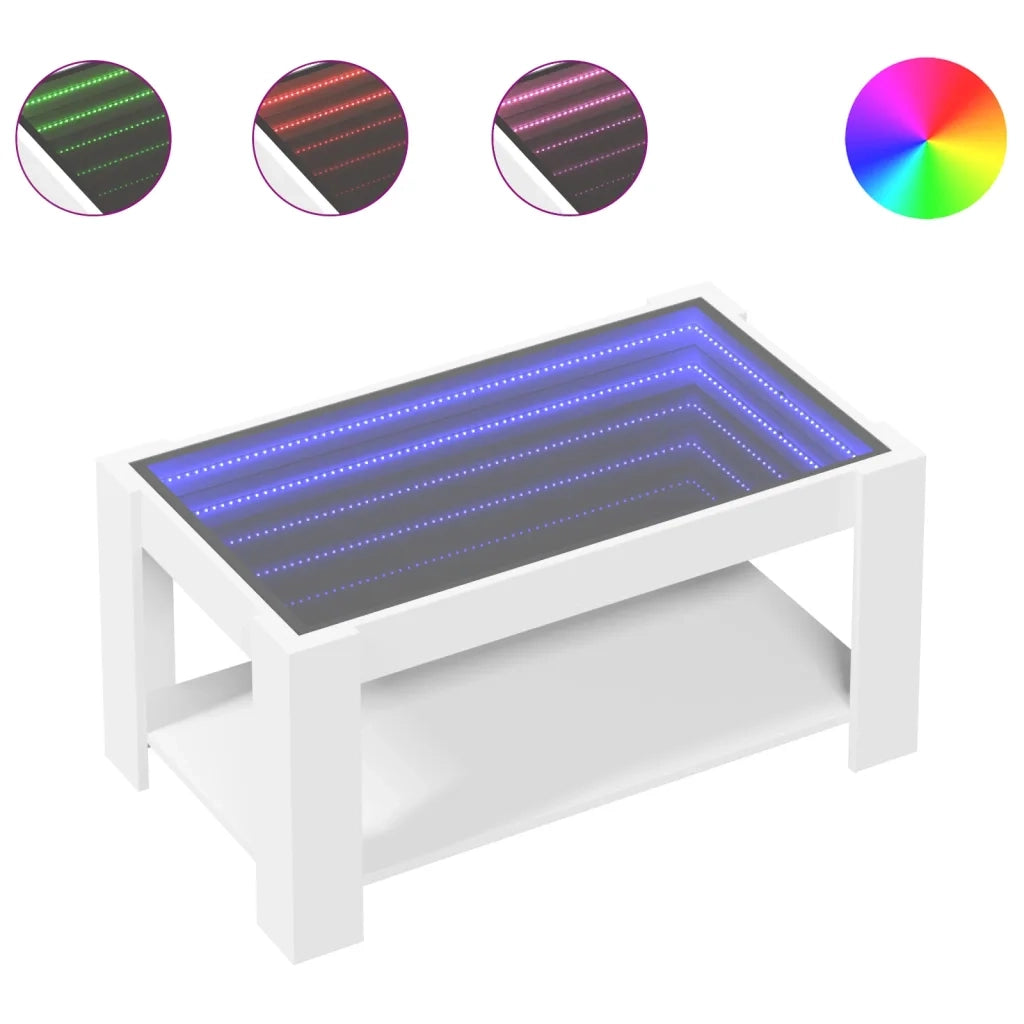 Tavolino Salotto con LED-Tavolino da soggiorno-Tavolo Bianco 93x53x45 cm Legno Multistrato