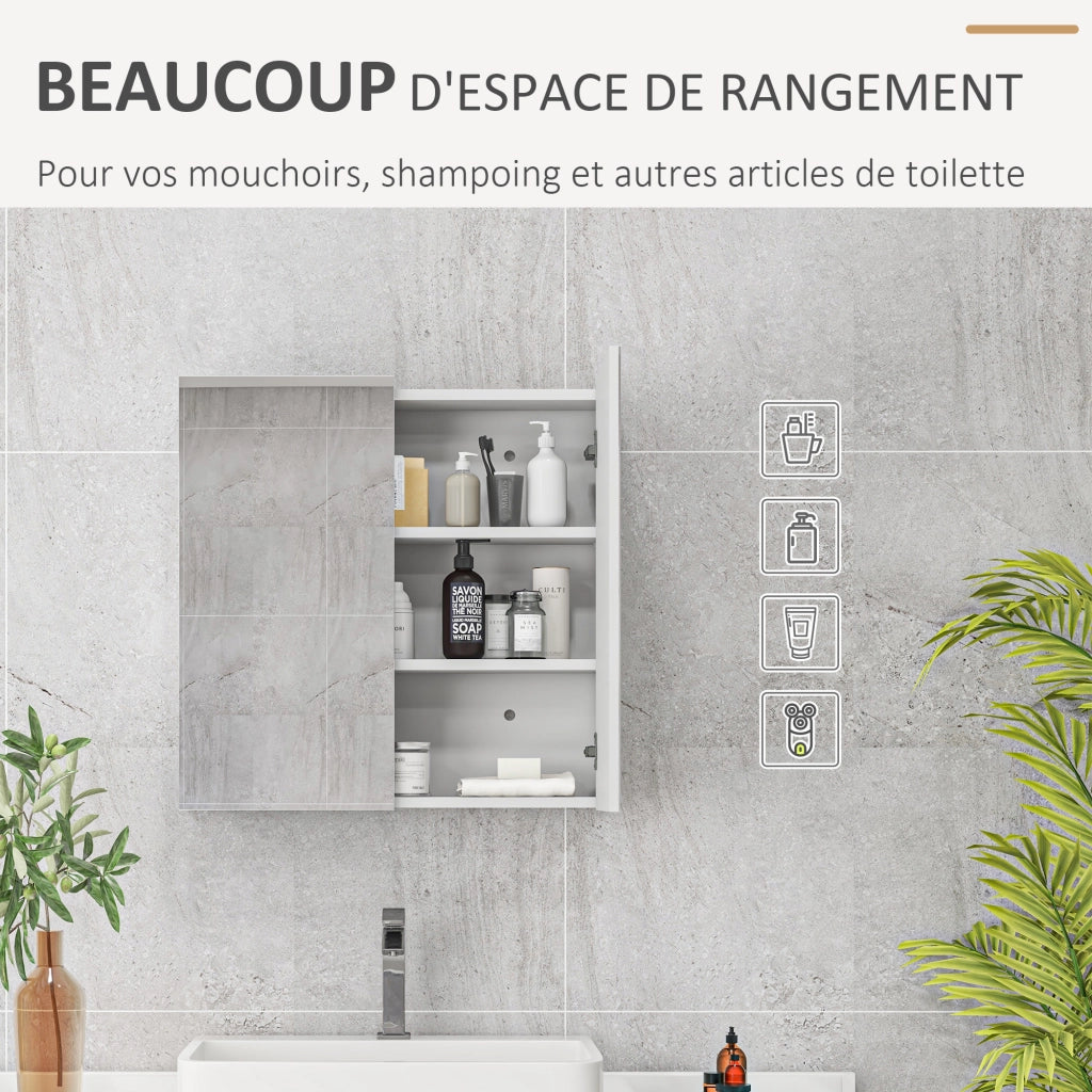 Armadietto da bagno con specchio 2 ante ripiani regolabili ¨C zephmum ¨C bianco 60x15x60 cm