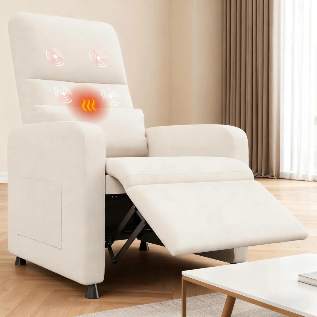 Poltrona Reclinabile Elettrica; Sedia Massaggiante 90°-165°; Poltrone Relax Elettriche con Riscaldamento; 4 Punti Massaggio; 2 Memorie Di Posizione; Poggiapiedi; Tasche Laterali;Portata 180kg; Bianco