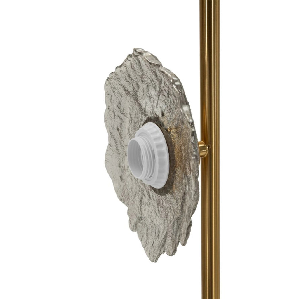 Lampadario verticale Emily in metallo dorato e vetro grigio fume'