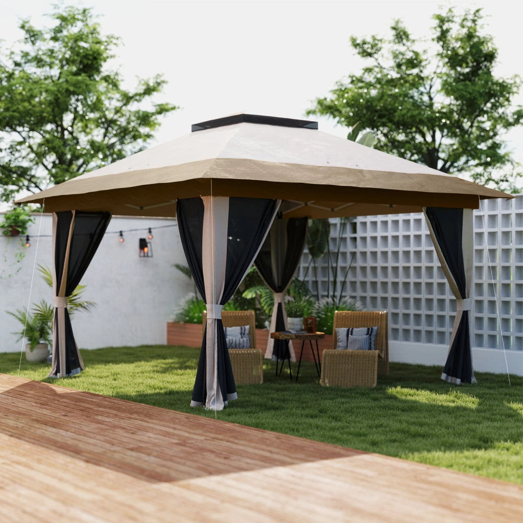 Gazebo Pieghevole da Giardino 3,6x3,6 m ¨C Xylo ¨C Laterali Rete UPF50+ Beige con Borsa