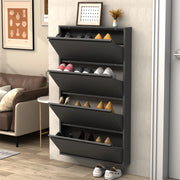 Scarpiera a Parete con 4 Cassetti Ribaltabili - per Ingresso - in Metallo - 89×44.5×13.5 cm - Nero