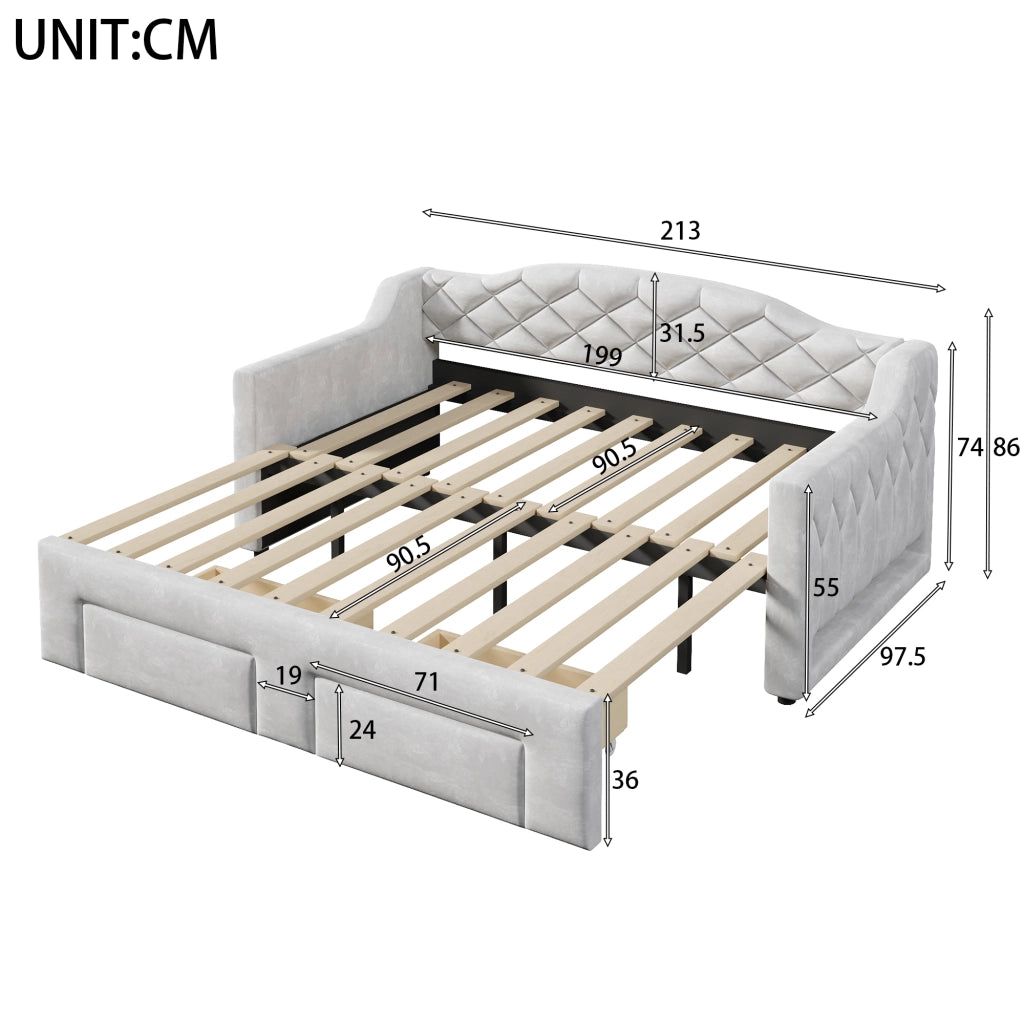 Letto Imbottito con Cassetti e LED ¨C MINIMAL ¨C Grigio, 90x200/180x200