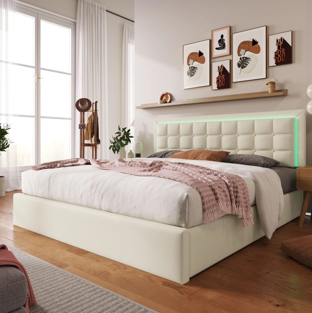 Letto matrimoniale contenitore 160 x 200 cm con LED, rete e materasso