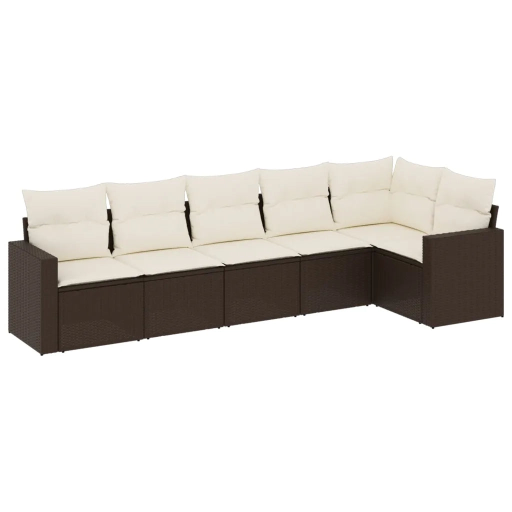 Set Divani da Giardino 6 pz con Cuscini Marrone in Polyrattan 3218983