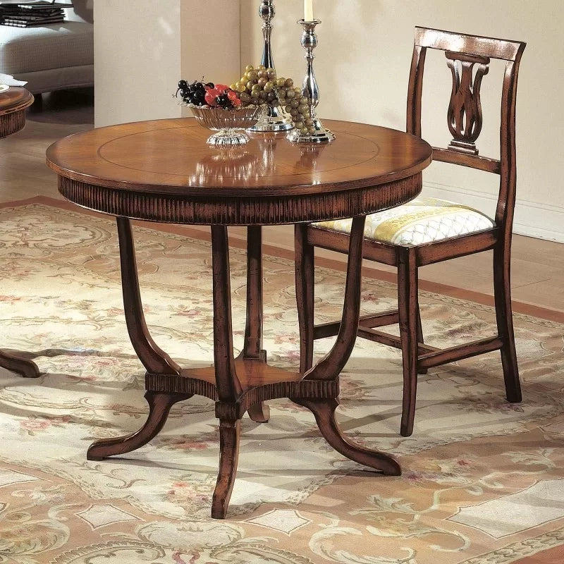 Tavolino rotondo inglese intarsiato legno massello bassano 90x90x75 - Mobili 2G