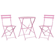 Set da bistrot 3 pezzi rosa in metallo pieghevole con schienale a doghe per esterni