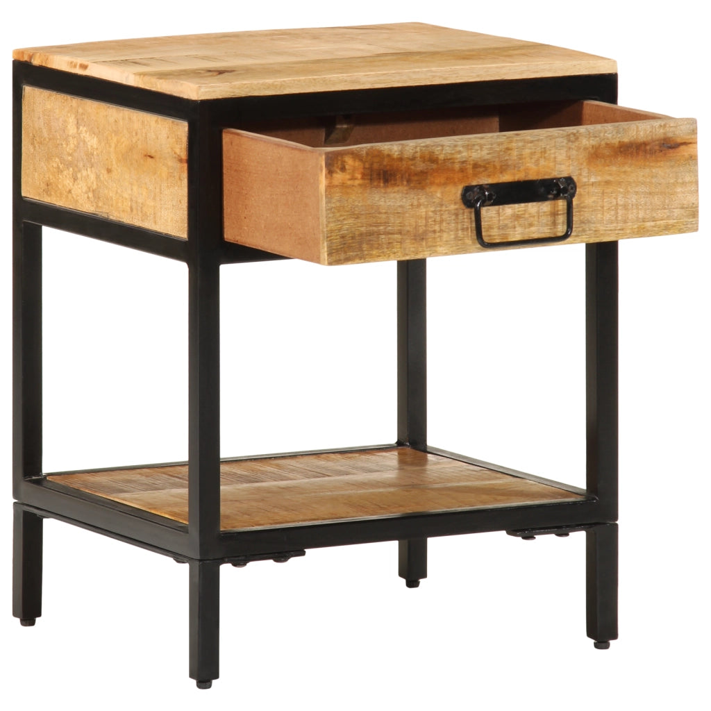 Comodino 40x35x50 cm Legno Massello Ruvido Mango