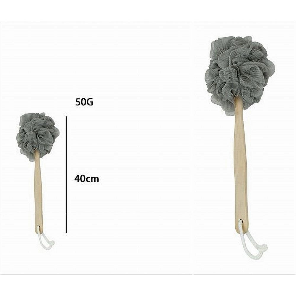 Trade Shop - Spazzola Doccia Lava Schiena Spugna Rete Grigia Esfoliante Manico In Legno 79599 -