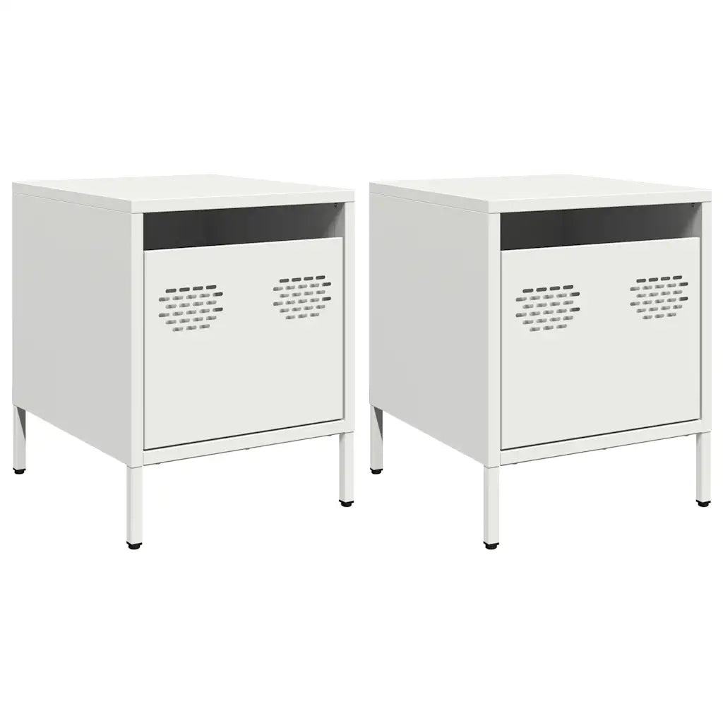 Comodini 2 pz-Set di 2 Tavolino da notte Bianco 35x39x43,5 cm in Acciaio