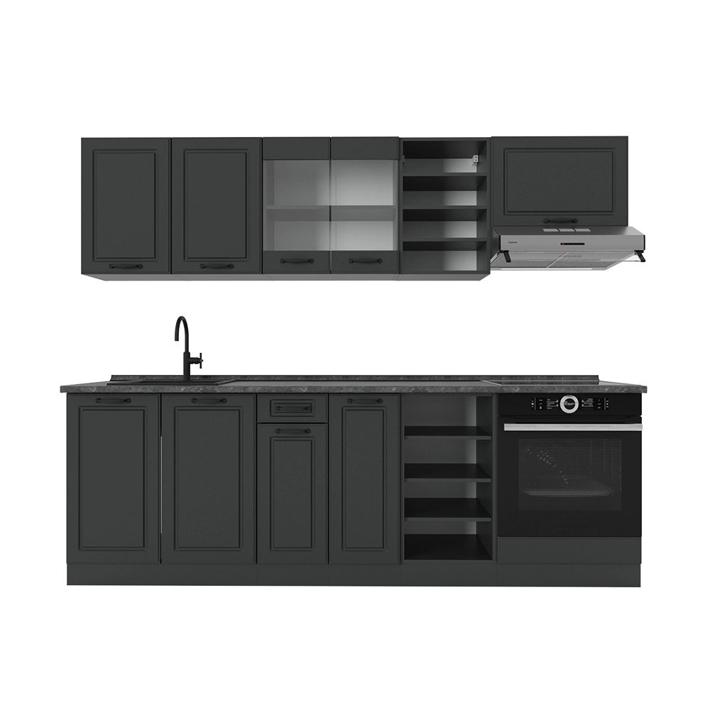 Cucina componibile R-Line Antracite rustico/Antracite 240 cm, PL Antracite Vicco