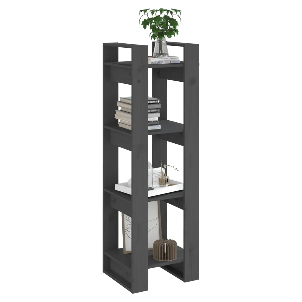 Libreria Divisorio-Scaffale per Libri-Mobile di Stoccaggio Grigio 41x35x125 cm Legno Massello di Pino