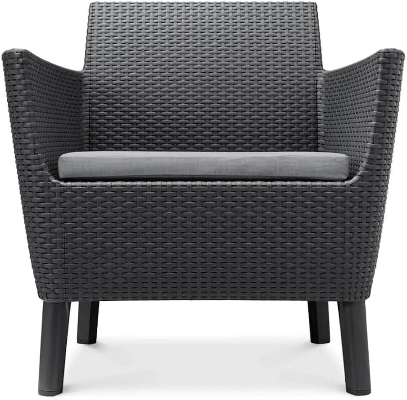 Set da Giardino 4 Pezzi in Rattan Sintetico con Cuscini e Tavolino Contenitore Colore Grafite Modello Salemo Lounge Keter