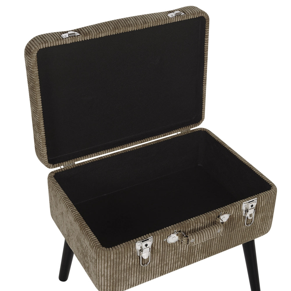 Comodino Sgabello Contenitore Marrone Chiaro gambe imbottite in velluto a coste Nero valigia design con bottoni