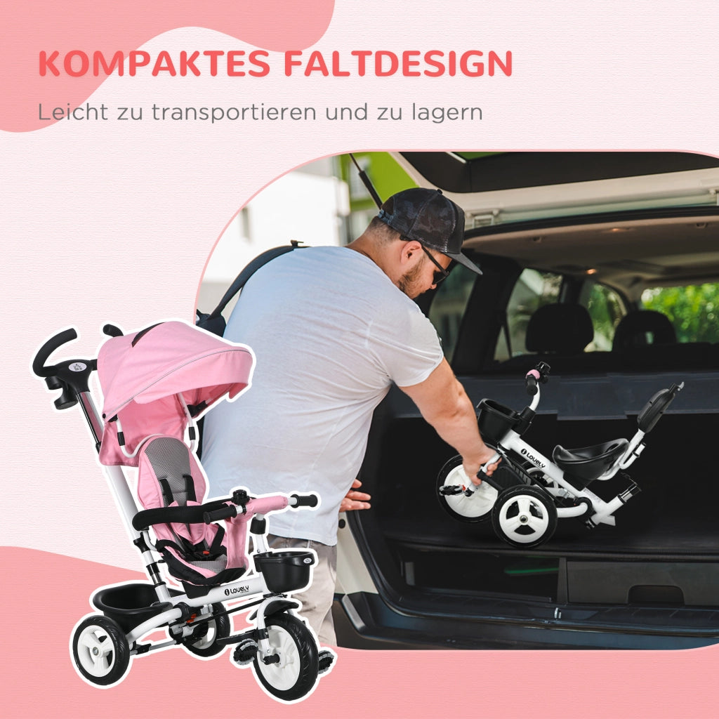 Triciclo 6 in 1 per Bambini ¨C zephmum ¨C Rosa con Schiebestange, Cestino e Cintura