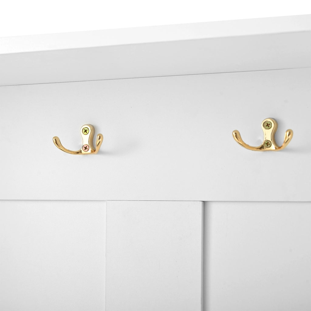 OKWISH Mobile da Ingresso con 6 Ganci, Panca Portascarpe e Ripiano Aperto, per Ingresso, Bianco, 120 x 40 x 191 cm