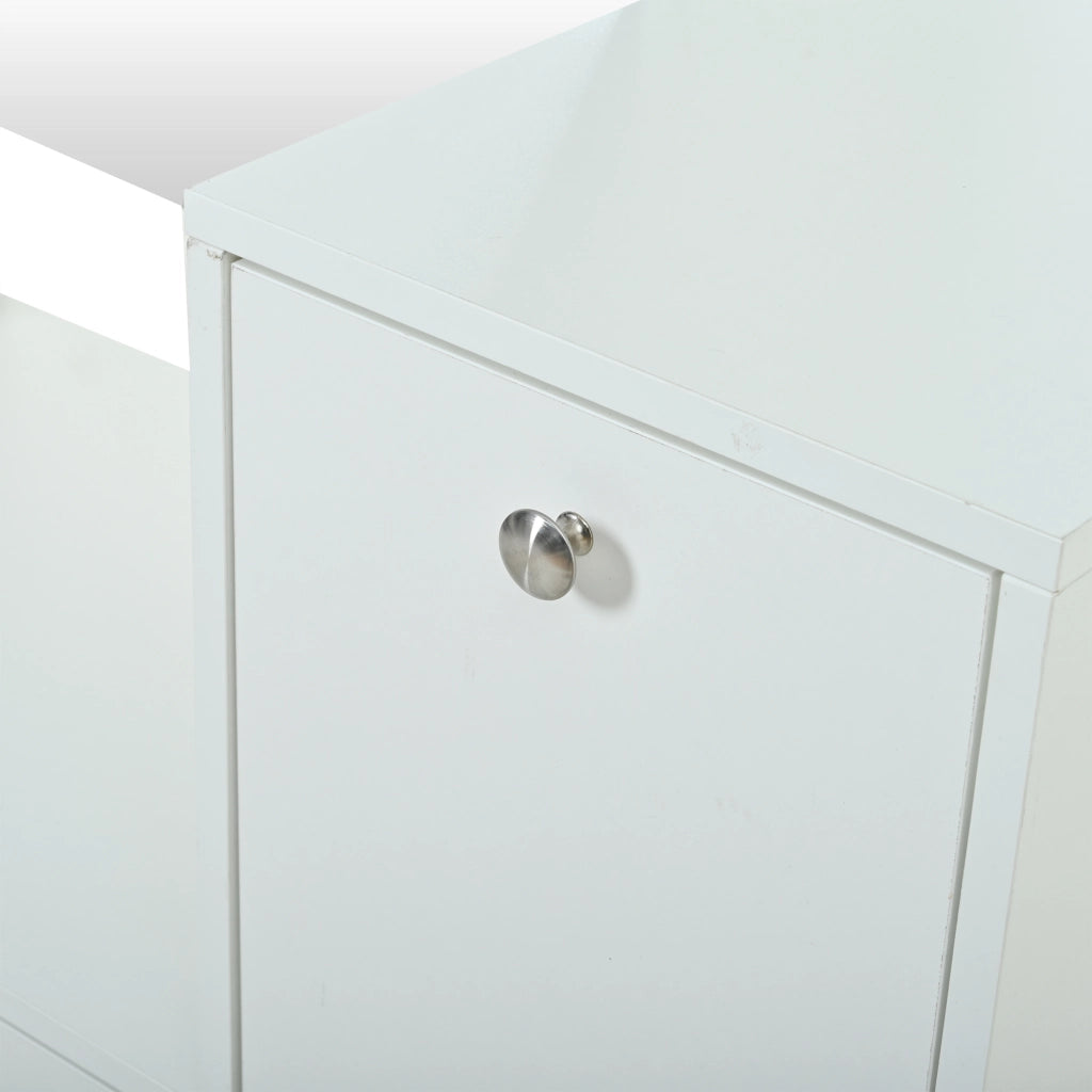 Mobile da ingresso con specchio, 2 scarpieri a ribalta e 5 vani aperti, in pannello truciolare bianco, 85 × 40 × 180 cm