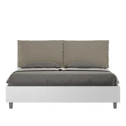 Letto matrimoniale contenitore 160x190 bianco frassino cuscini similpelle cappuccino Egos Antea