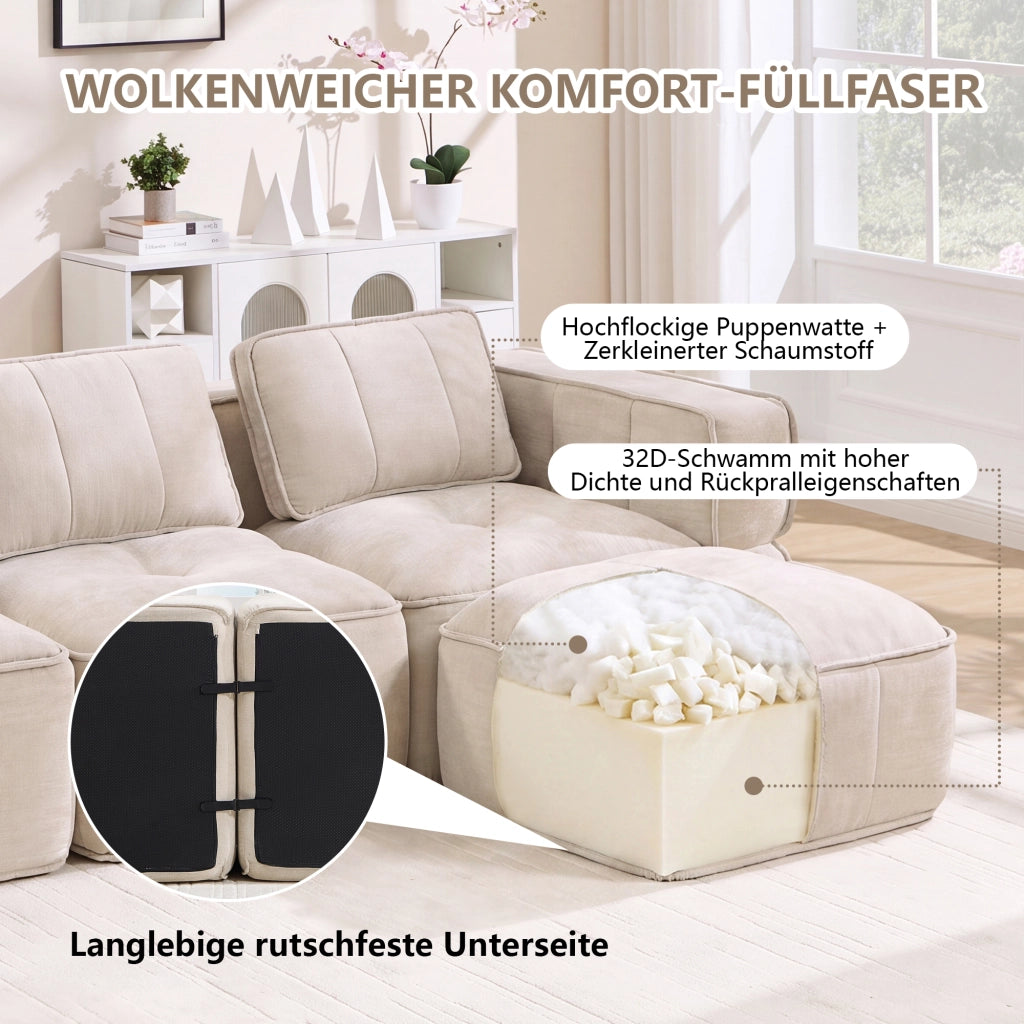 Divano modulare 2 posti con seduta profonda design senza telaio e braccioli ampi in poliestere beige 198 × 93 × 67 cm