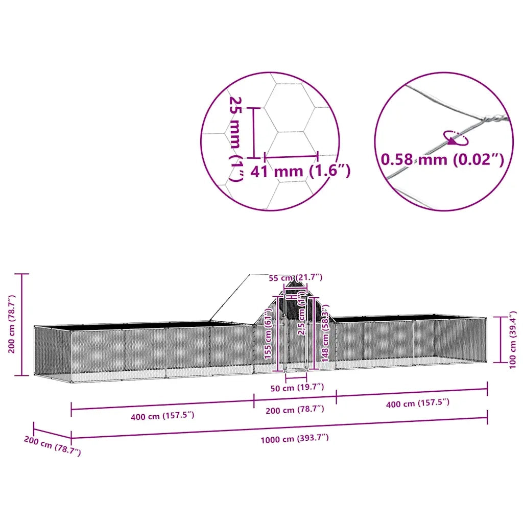 Pollaio 10x2x2 m in Acciaio Zincato 144563