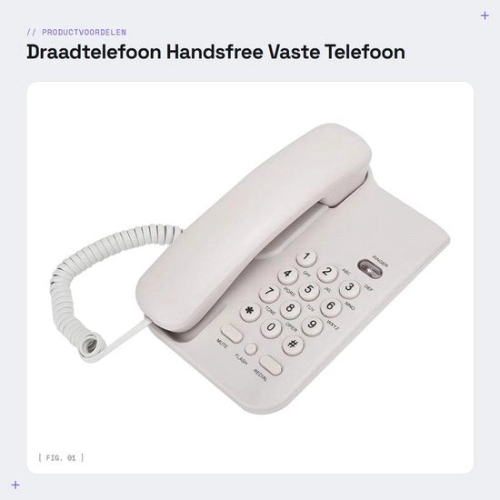 Telefono da parete con grande pulsante - Telefonino fissa - Telefonino con funzionalità handsfree - Adatto per uso domestico - Montaggio a parete - Materiale ABS - Dimensioni 19x12,5x7,5cm