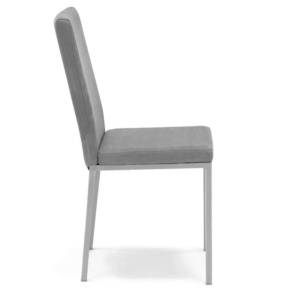 Set 2 sedie imbottite LICYA PLUS, ideale per sala da pranzo, soggiorno, ufficio, tessuto scamosciato colore Grigio con struttura Bianco Opaco, Design moderno