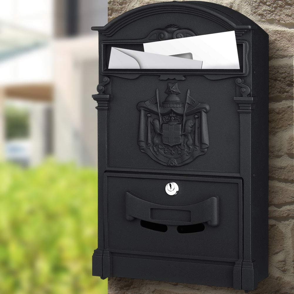 Cassetta Postale Parete Alluminio Buca Lettere Posta Esterno con Chiave Nero
