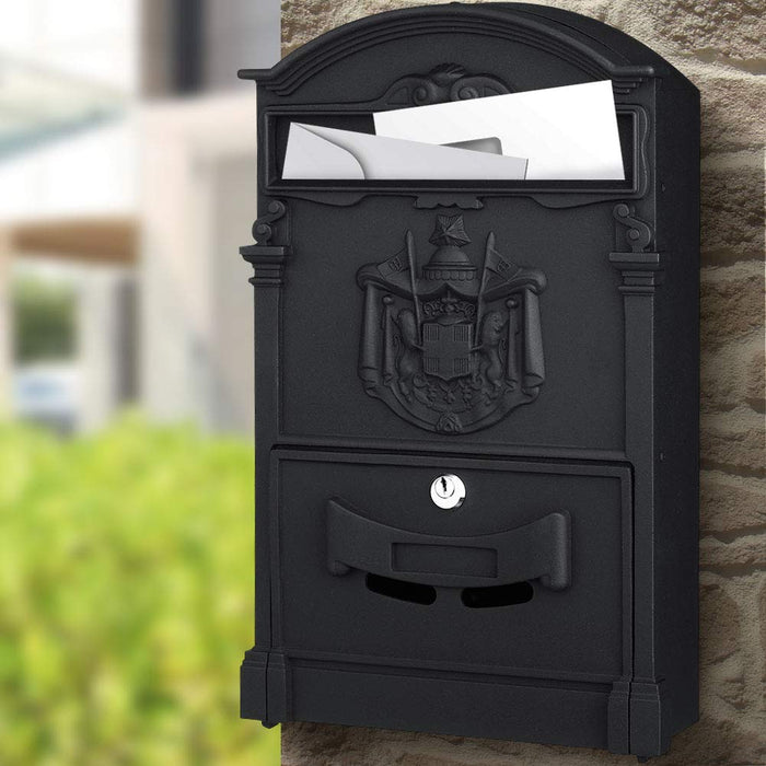 Cassetta Postale Parete Alluminio Buca Lettere Posta Esterno con Chiave Nero