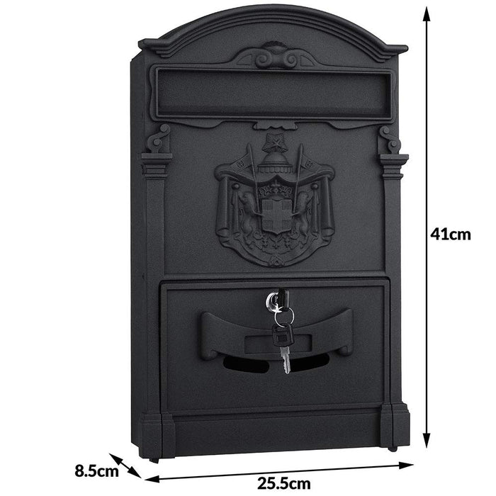 Cassetta Postale Parete Alluminio Buca Lettere Posta Esterno con Chiave Nero